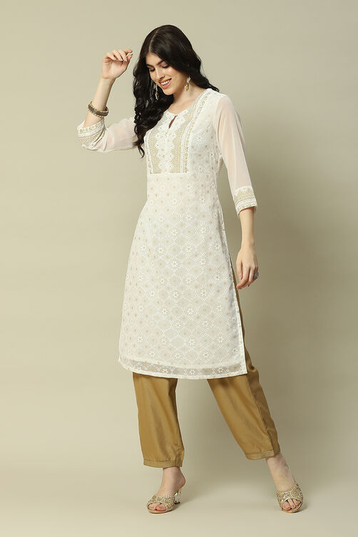 White Cotton Blend Straight Kurta image number 0