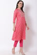 Pink Art Silk A-Line Kurta image number 3