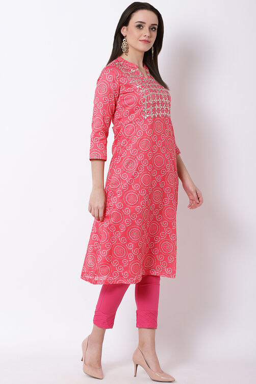 Pink Art Silk A-Line Kurta image number 3