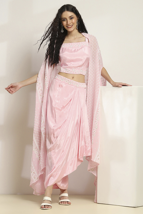 Pink Viscose Skirt Set image number 0