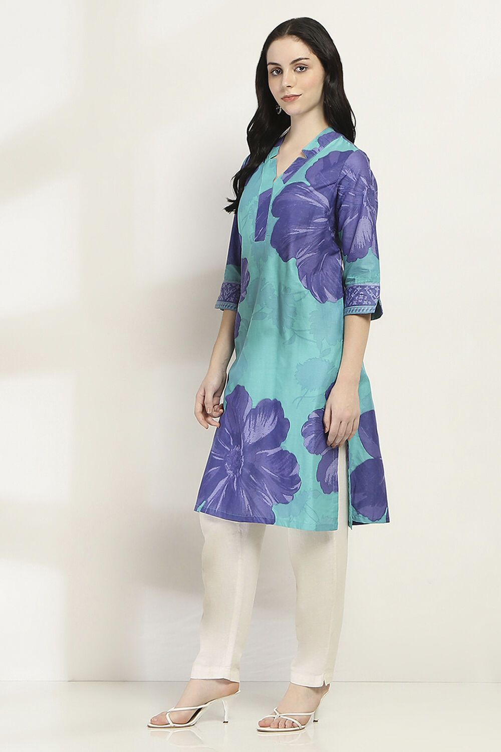 Orange Cotton Floral Straight Kurta image number 2