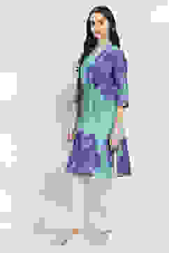 Teal Cotton Floral Straight Kurta image number 2