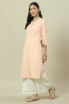 Peach LIVA Straight Kurta image number 2