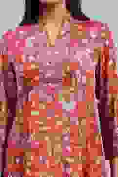 Red Viscose Rayon Printed Kalidar Suit Set image number 1