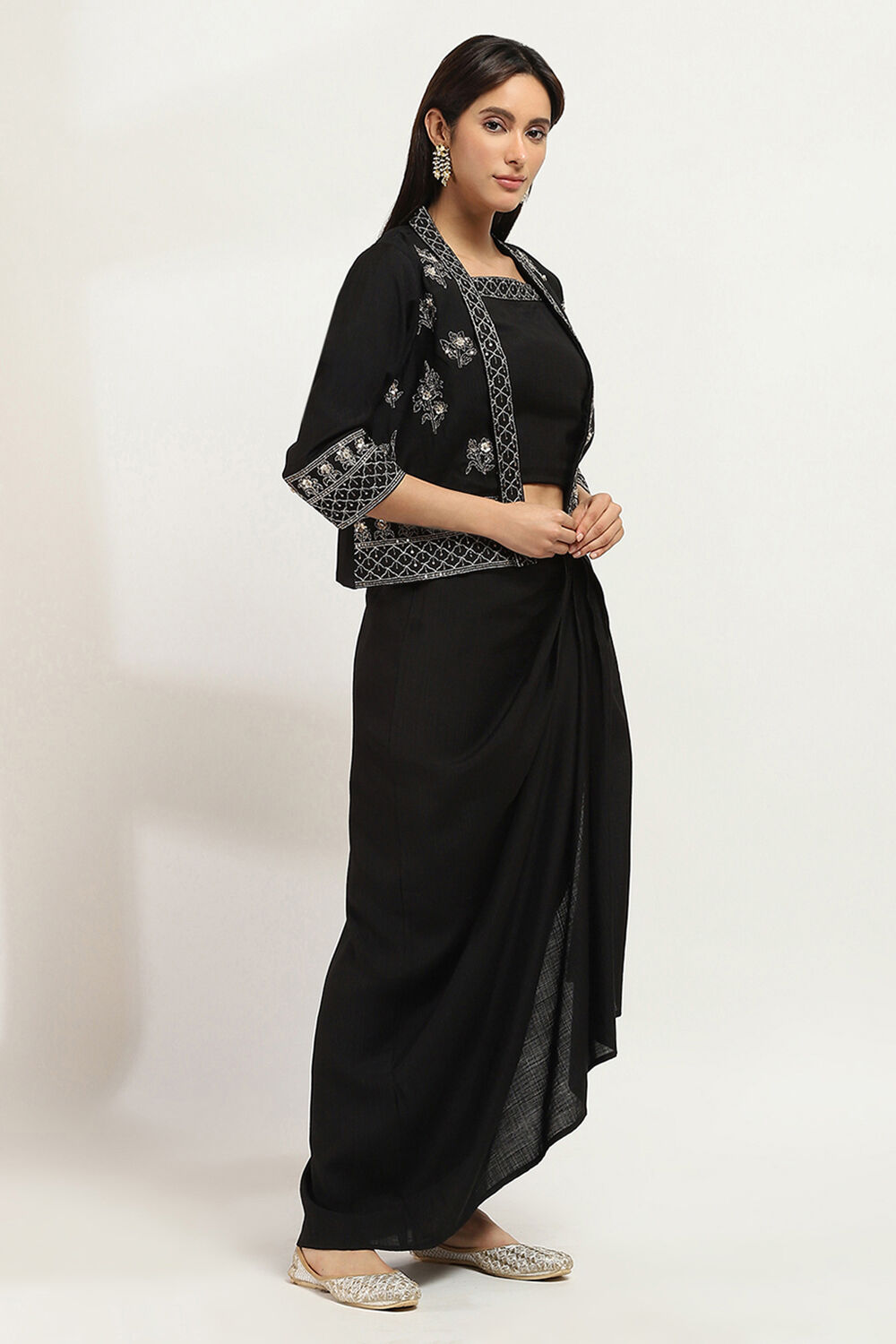 Black Viscose Blend Skirt Set image number 5