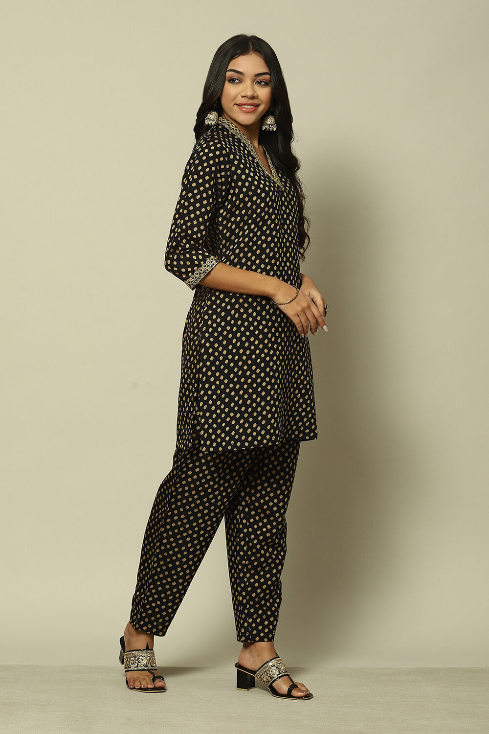 Black LIVA LIVA Straight Printed Kurta Palazzo Suit Set image number 6