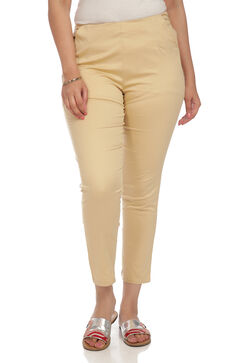 Beige Art Silk Slim Pants image number 0