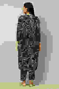 Navy Blue Floral Printed Straight Co-ord Set image number 4