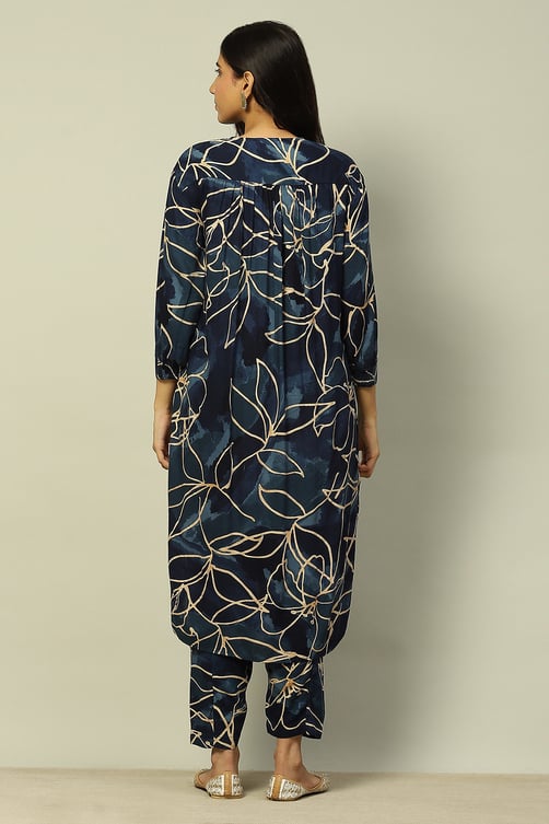 Aqua Blue Floral Printed Straight Co-ord Set image number 4
