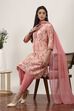 Pink Viscose Polyester Gathered Suit Sets