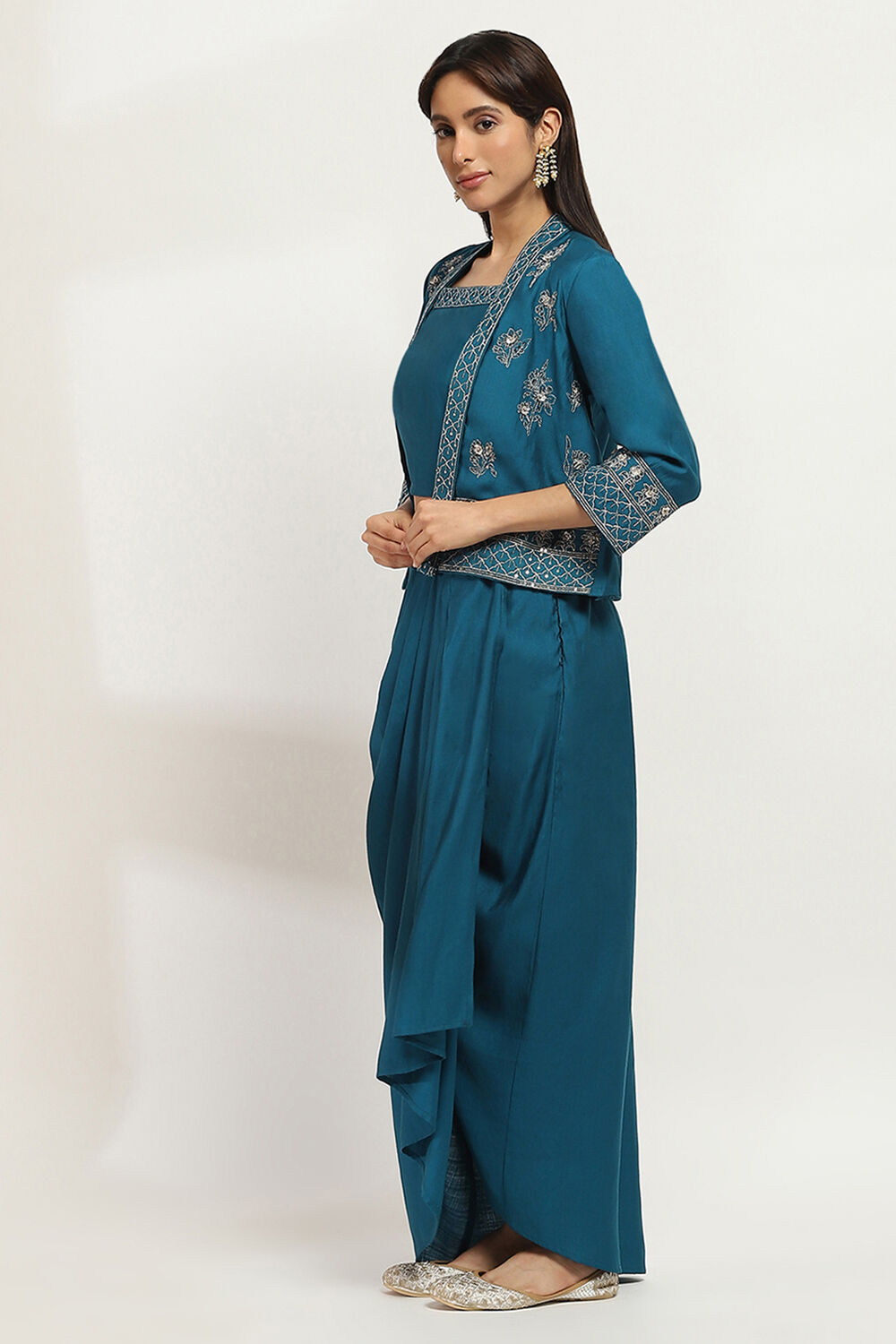 Teal Viscose Blend Skirt Set image number 3