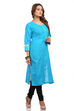 Blue Straight Cotton Kurta image number 3