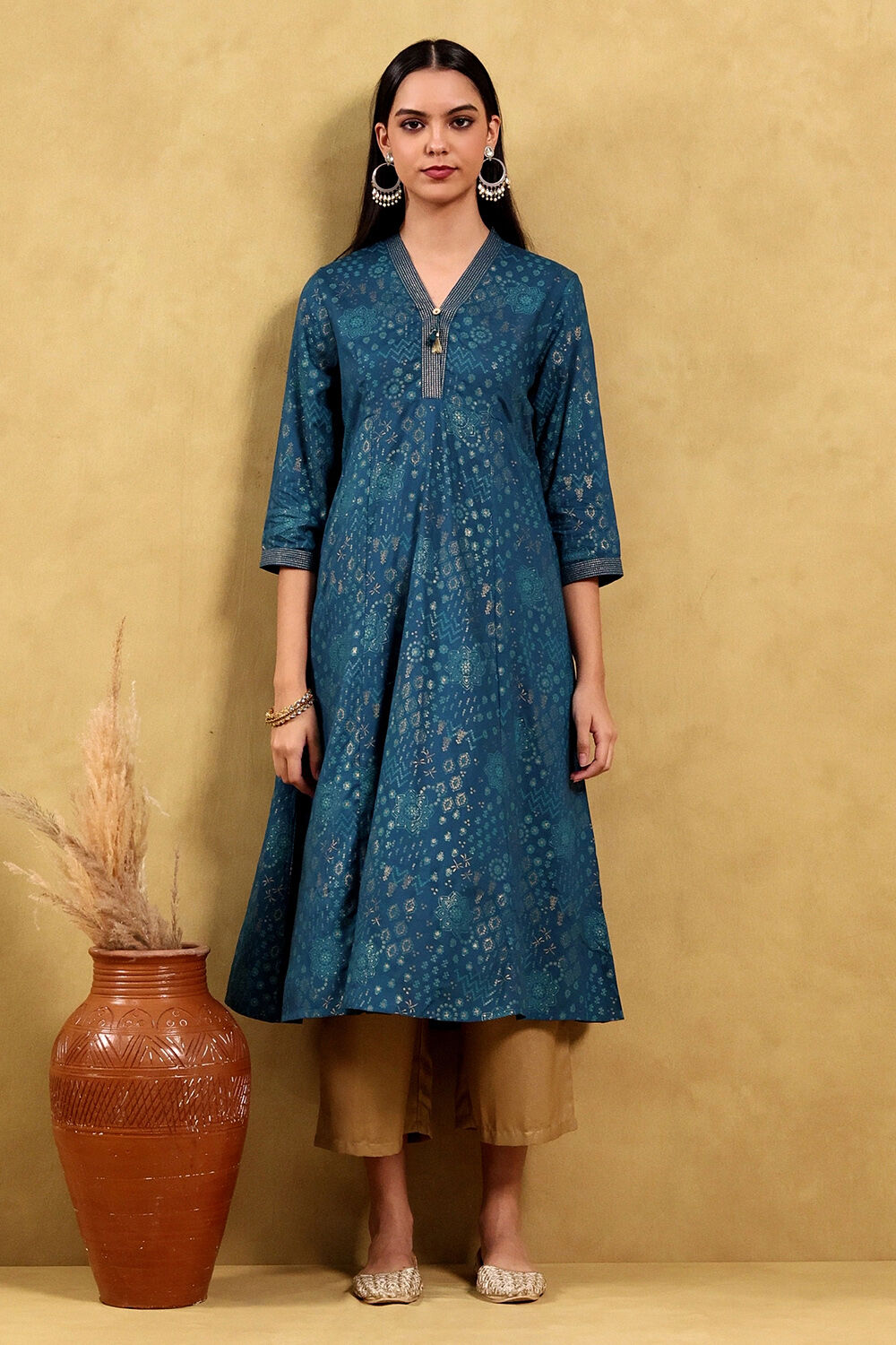 Blue Viscose Rayon Printed Kalidar Kurta image number 0