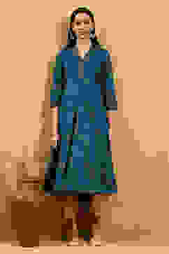 Blue Viscose Rayon Printed Kalidar Kurta image number 0