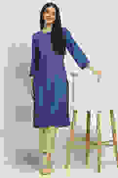 Blue Printed Straight Kurta image number 6