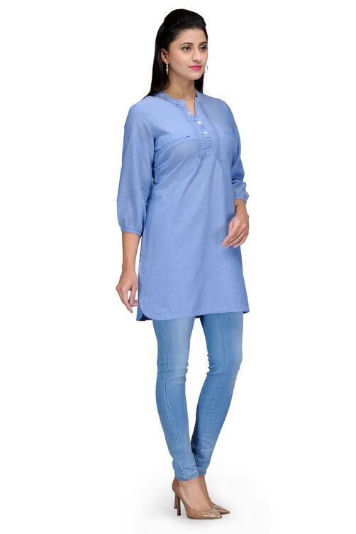 Blue Cotton Straight Kurti image number 1