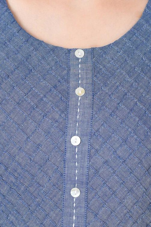 Blue Straight Chambray Kurta image number 5