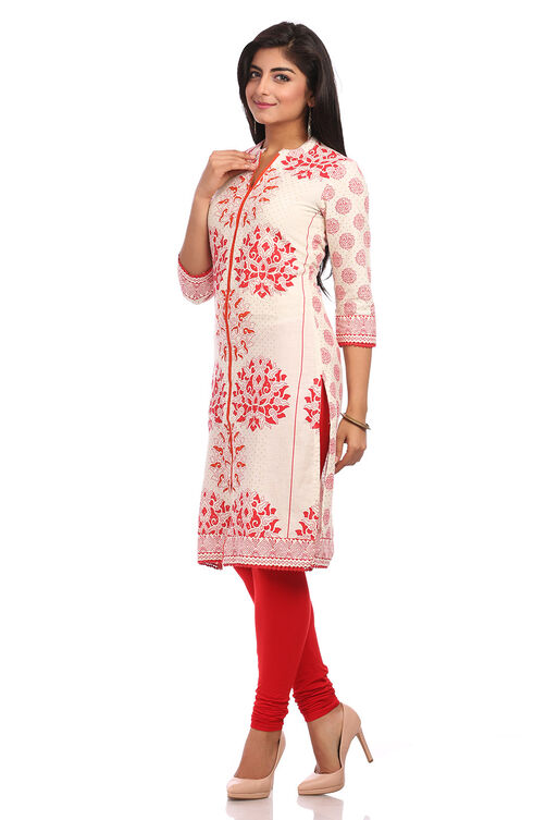Beige Straight Cotton Kurta image number 3
