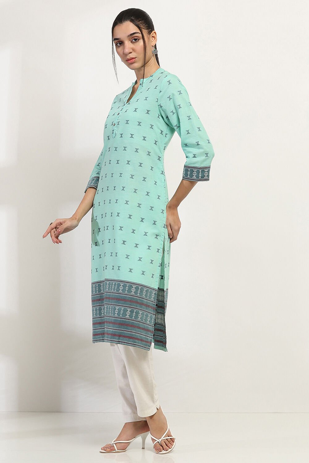 Green Cotton Printed Straight Kurta image number 2