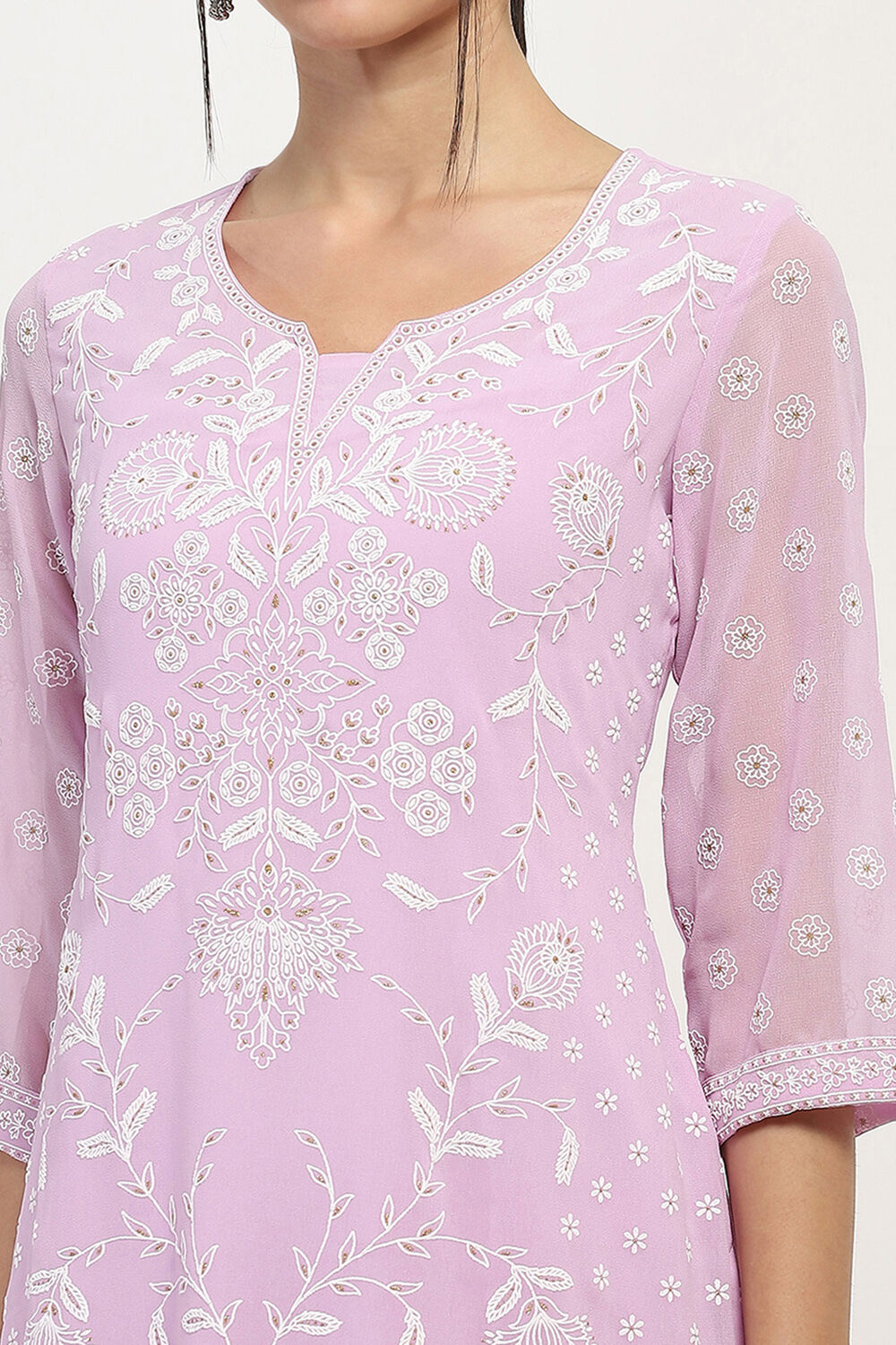 Lavender Printed Straight Kurta image number 1