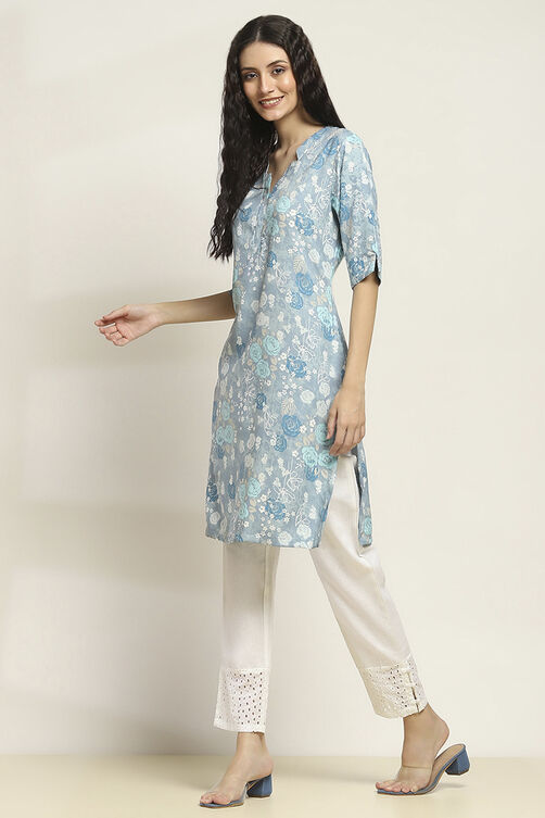 Blue Viscose Rayon Printed Straight Kurta image number 2