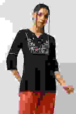 Black Solid Gathered Straight Top image number 4