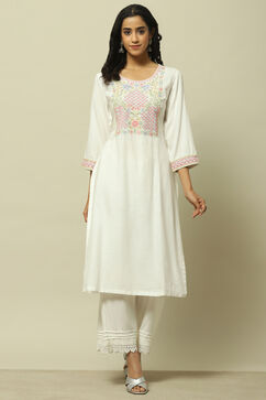 White Rayon Slub Straight Kurta image number 5