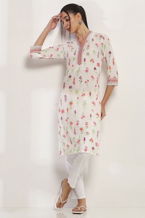 Off White Cotton Straight Kurta image number 0