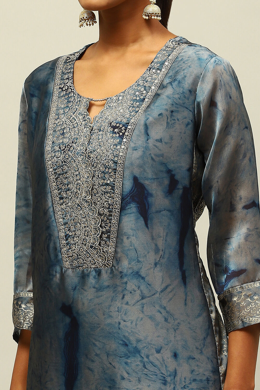 Blue Poly Georgette Straight Printed Kurta Palazzo Suit Set image number 1