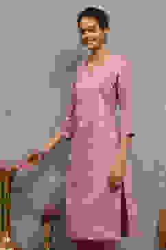 Lavender Viscose Blend Printed Straight Kurta Pants Set image number 6