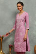 Lavender Viscose Blend Printed Straight Kurta Pants Set image number 6
