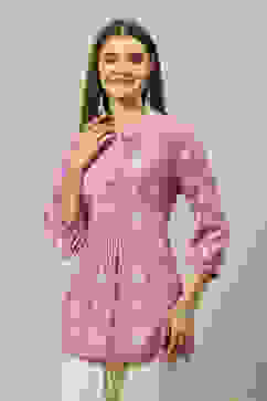 Lavender LIVA Straight Printed Top image number 5