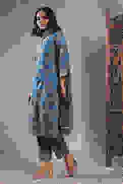 Teal Blue Viscose Rayon Printed Straight Suit Set image number 3