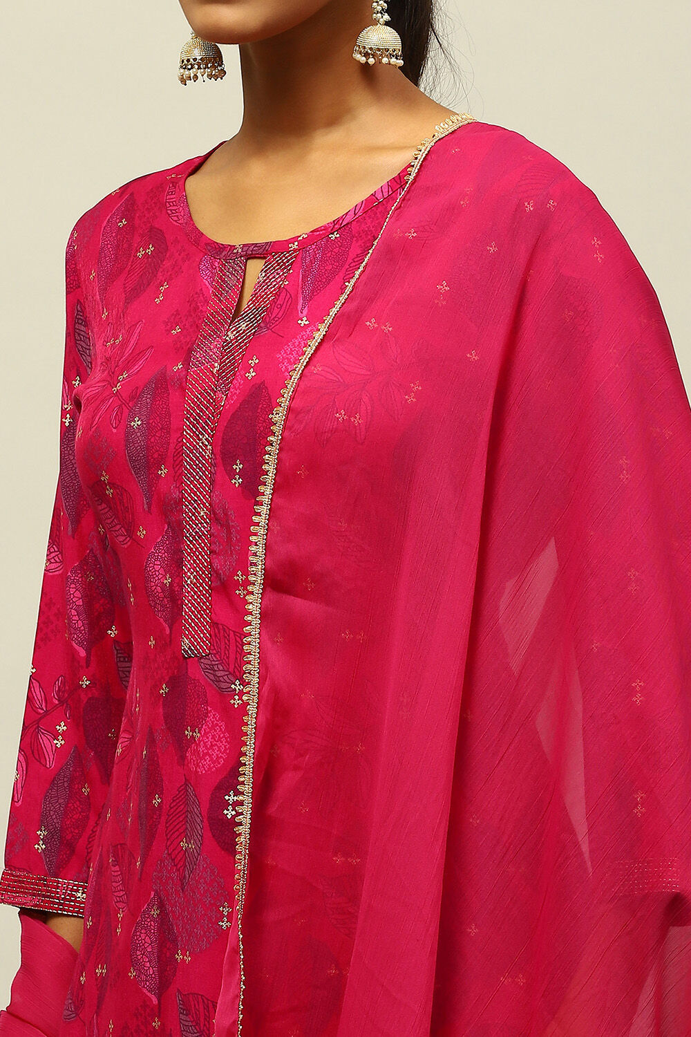 Magenta Printed Straight Suit Set image number 7