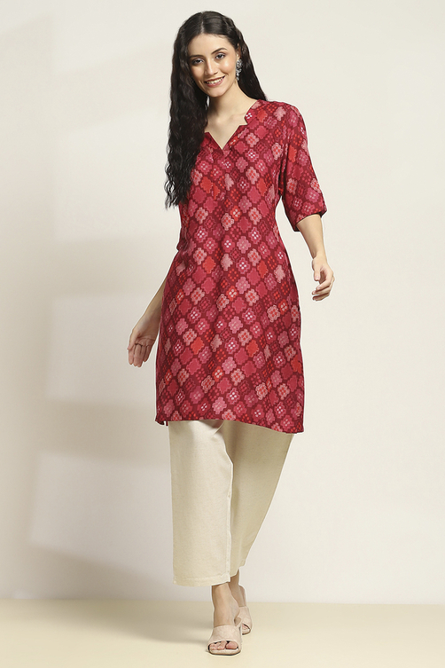 Red Printed Straight Kurta image number 5