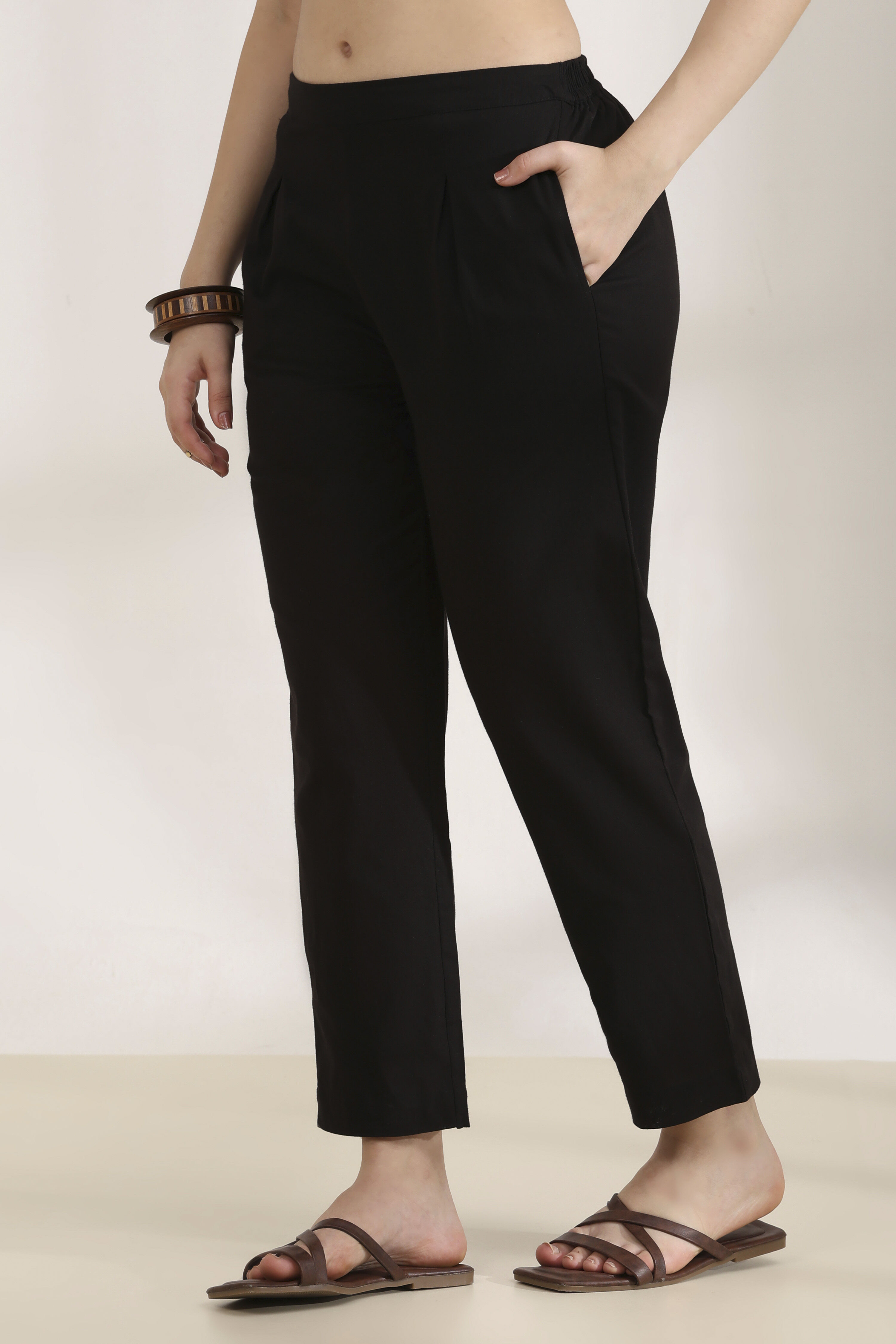 Black Rayon Straight Palazzos image number 2