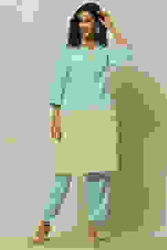 Aqua Blue Green Ombre Printed Straight Kurta Set image number 0