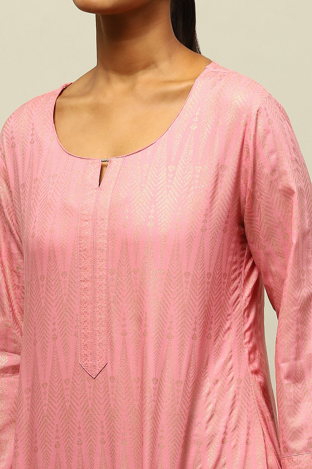 Dusty Pink Rayon Straight Printed Kurta Slim Pants Suit Set image number 1