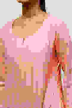 Dusty Pink Rayon Straight Printed Kurta Slim Pants Suit Set image number 1