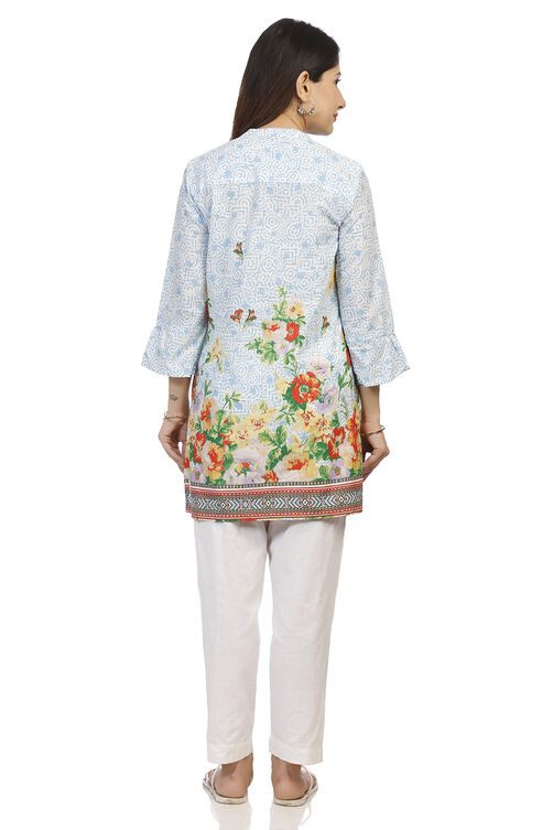 Blue Straight Cotton Kurta image number 4