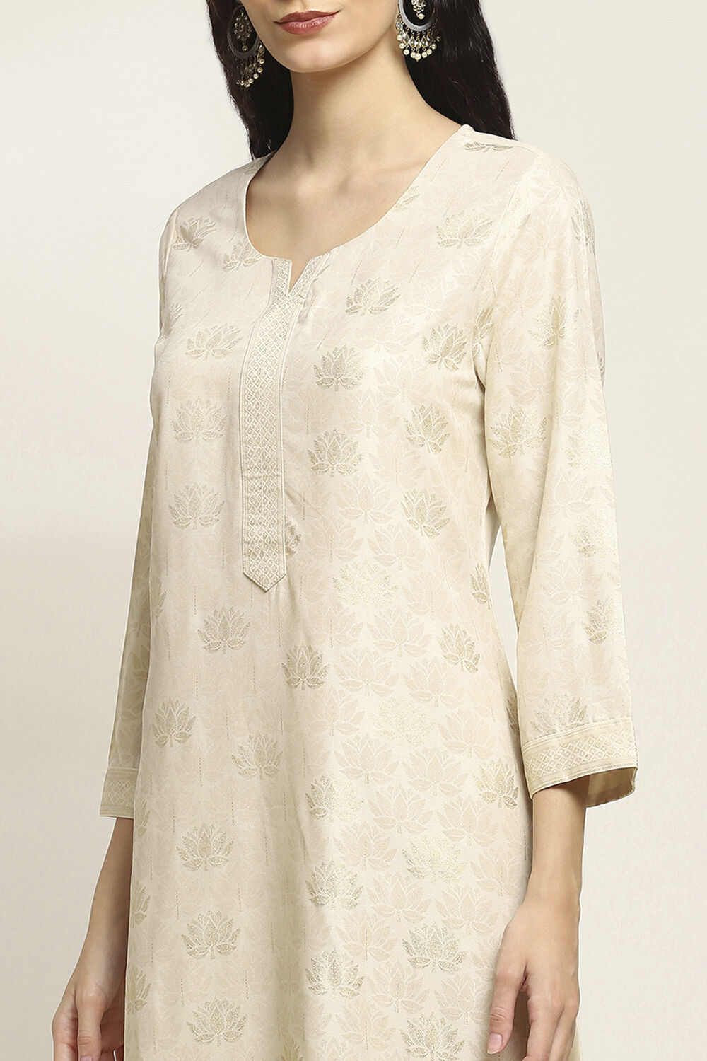 Off-White Printed Straight Kurta image number 1
