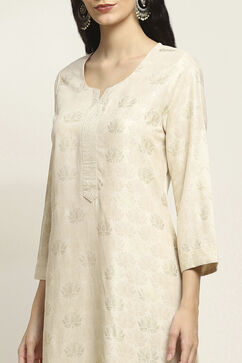 Off White Viscose Rayon Printed Straight Kurta image number 1
