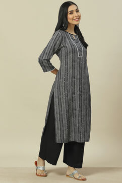 Black LIVA Woven Straight Kurta Suit Set image number 4