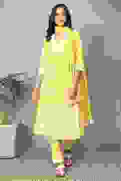 Yellow Cotton Gathered Suit Sets image number 0