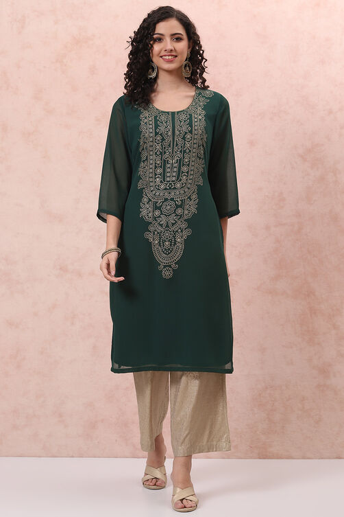 Green Art Silk Straight Kurta image number 6