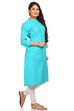 Turquoise Straight Cotton Kurta image number 1