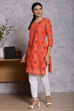 Orange Cotton And Cambric Straight Kurta image number 2