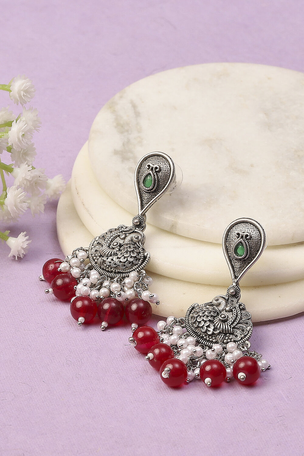 Red Oxidised Alloy Earrings image number 0