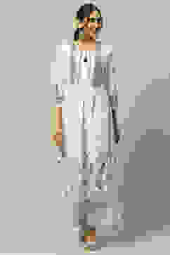 Blue Rayon Tiered Kurta image number 6