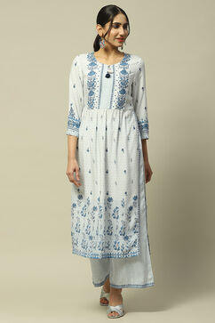 Blue Rayon Tiered Kurta image number 6